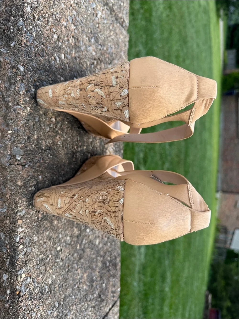 Charles by Charles David Beige Wedge Sandals with Cork Platform